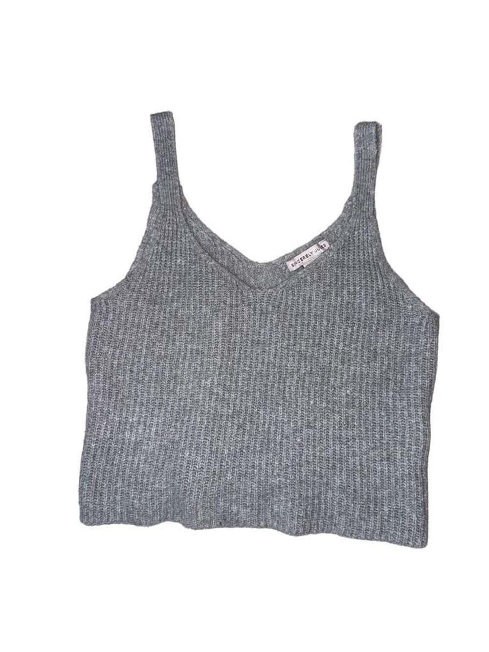 Sincerely Jules Grey Ribbed Knit V-Neck Sweater Tank Top Size Small